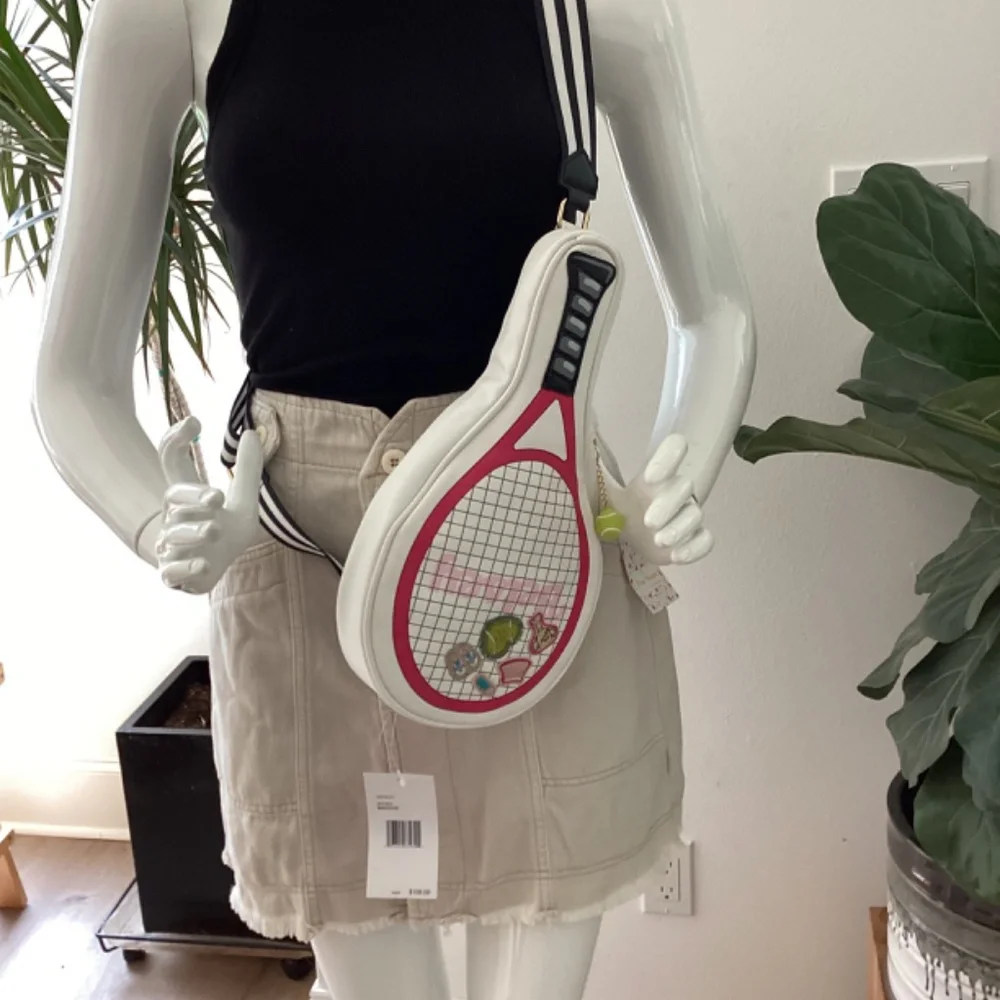 NWT BETSEY JOHNSON TENNIS RACKET CROSSBODY PURSE BAG WHITE